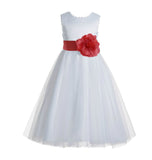 Ivory V-Back Lace Edge Flower Girl Dress Junior Pageant Special Occasion Formal Evening Gown 183T(2)