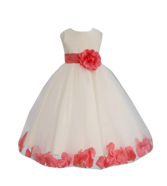 Ivory Tulle Floral Petals Flower Girl Dress Special Occasions Junior Pageant Wedding Holiday 302S(2)