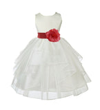Ivory Satin Shimmering Organza Flower Girl Dress Junior Formal Pageant Baptism Christening 4613T(3)