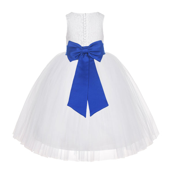 White Floral Lace Flower Girl Dress Special Occasions Wedding Christening Communion Baptism LG7(3)