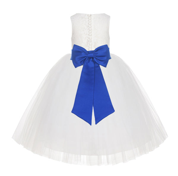 Ivory Floral Lace Flower Girl Dress Special Events Christening Pageant Gown Communion Recital LG7(3)