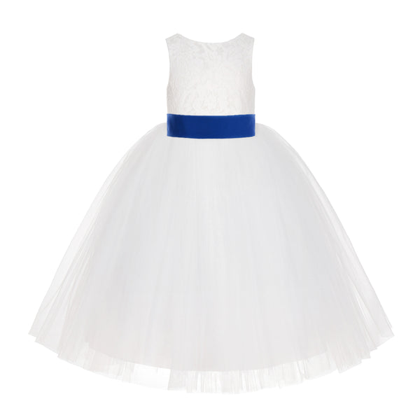 Ivory Floral Lace Flower Girl Dress Special Events Christening Pageant Gown Communion Recital LG7(3)