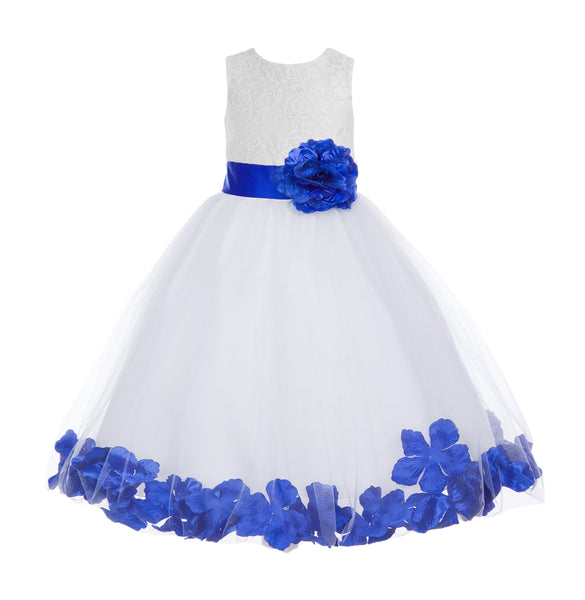 White Floral Lace Heart Cutout Rose Petals Flower Girl Dress Junior Bridesmaid Special Event 185T(5)