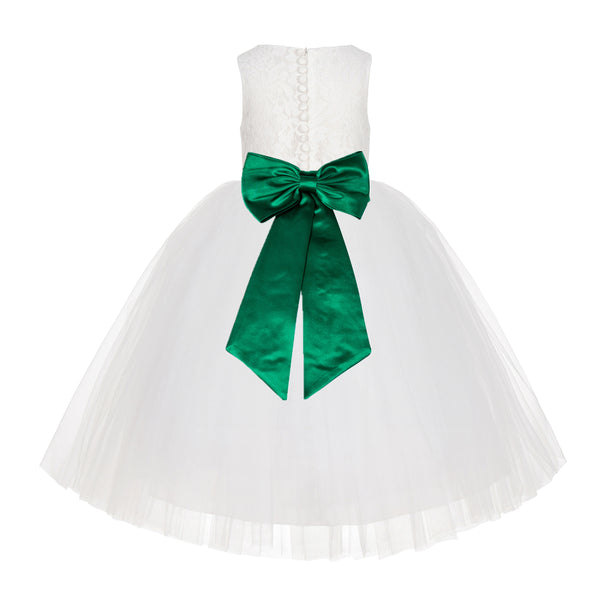 Ivory Floral Lace Flower Girl Dress Special Events Christening Pageant Gown Communion Recital LG7(4)