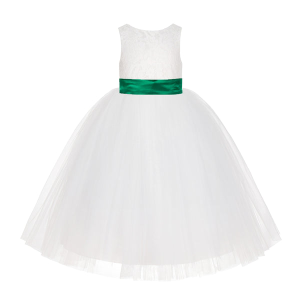 Ivory Floral Lace Flower Girl Dress Special Events Christening Pageant Gown Communion Recital LG7(4)