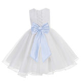 White Lace Organza Flower Girl Dress Elegant Formal Junior Beauty Pageant Communion Baptism 186T(1)