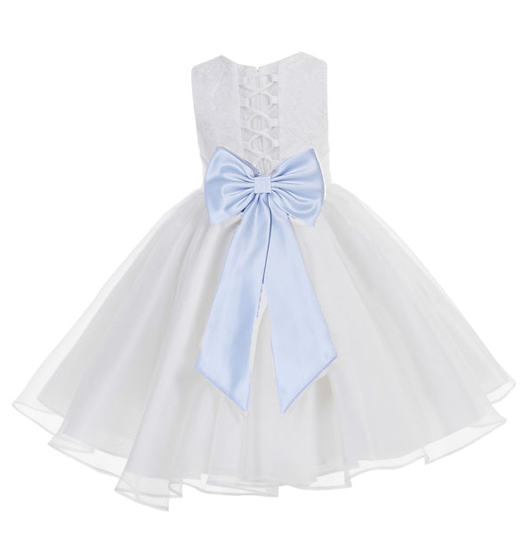 White Lace Organza Flower Girl Dress Elegant Formal Junior Beauty Pageant Communion Baptism 186T(1)