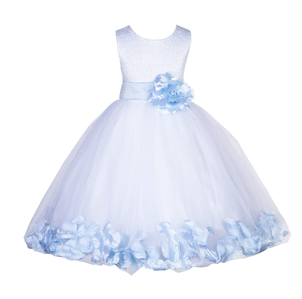 White Lace Top Tulle Floral Petals Flower Girl Dress Birthday Girl Junior Pageant Bridesmaid 165S(2)