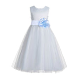 Ivory V-Back Lace Edge Flower Girl Dress Junior Pageant Special Occasion Formal Evening Gown 183T(1)