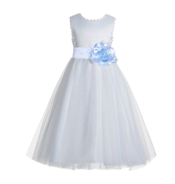 Ivory V-Back Lace Edge Flower Girl Dress Junior Pageant Special Occasion Formal Evening Gown 183T(1)