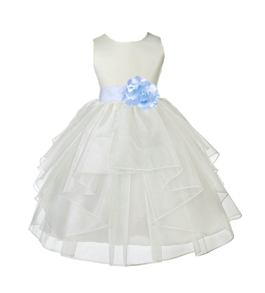 Ivory Satin Shimmering Organza Flower Girl Dress Junior Formal Pageant Baptism Christening 4613T(5)