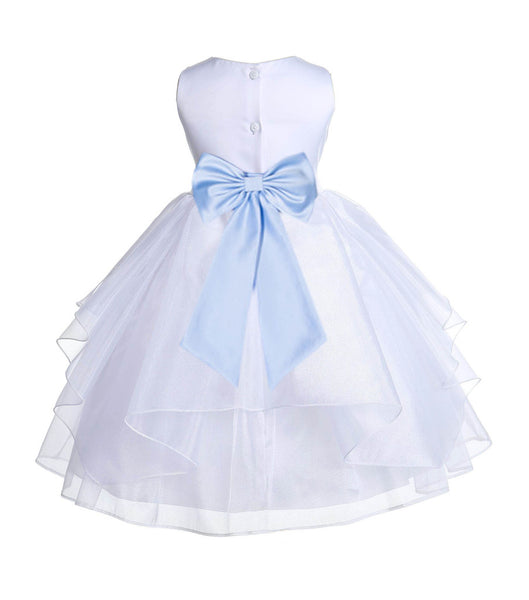 White Satin Shimmering Organza Flower Girl Dress Junior Formal Pageant Baptism Christening 4613T(4)
