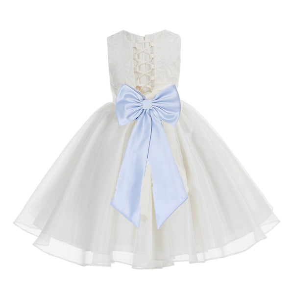 Ivory Lace Organza Flower Girl Dress Elegant Formal Junior Beauty Pageant Communion Baptism 186T(1)