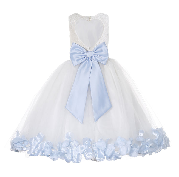 White Floral Lace Heart Cutout Rose Petals Flower Girl Dress Junior Bridesmaid Special Event 185T(5)
