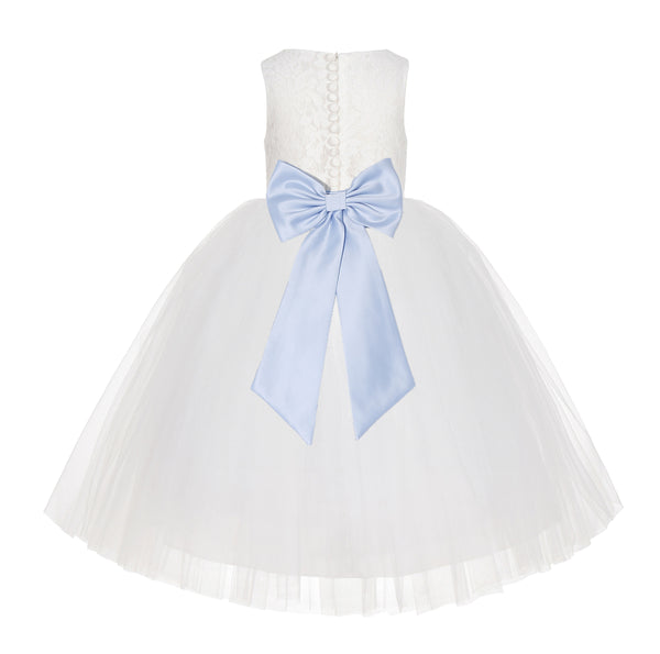 Ivory Floral Lace Flower Girl Dress Special Events Christening Pageant Gown Communion Recital LG7(4)