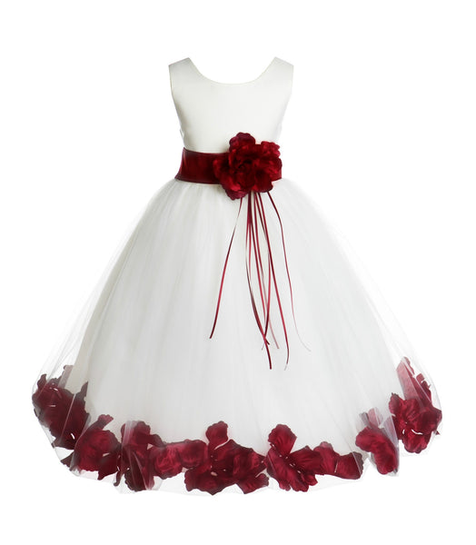 Ivory Tulle Floral Rose Petals Princess Wedding Pageant Recital Birthday Flower Girl Dress 007(2)