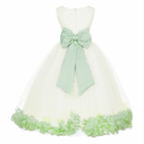 Ivory Elegant Wedding Pageant Special Events Petals Flower Girl Dress with Bow Tie Sash 302T(5)