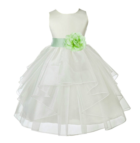Ivory Satin Shimmering Organza Flower Girl Dress Junior Formal Pageant Baptism Christening 4613T(1)