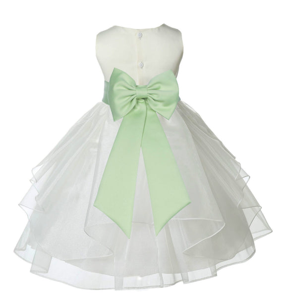 Ivory Satin Shimmering Organza Flower Girl Dress Junior Formal Pageant Baptism Christening 4613T(1)