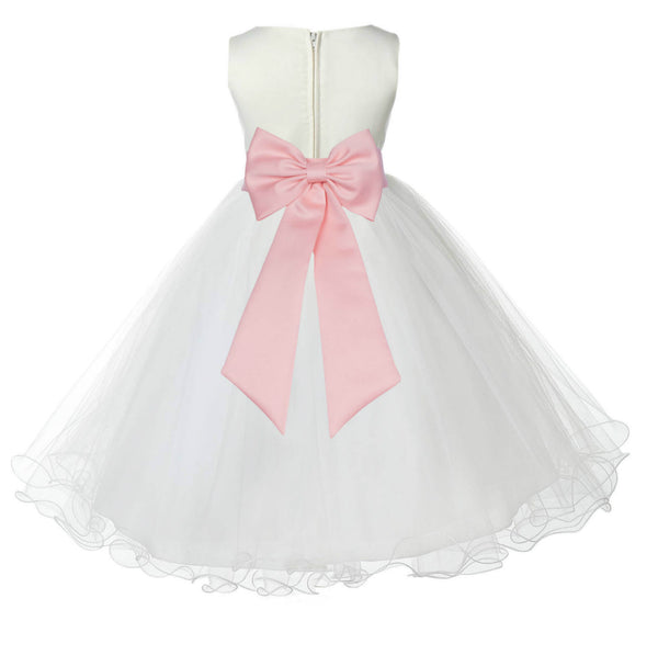 Ivory Formal Wedding Pageant Special Occasions Rattail Edge Tulle Flower Girl Dress 829T(4)