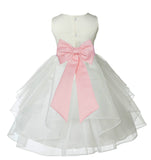 Ivory Satin Shimmering Organza Flower Girl Dress Junior Formal Pageant Baptism Christening 4613T(1)