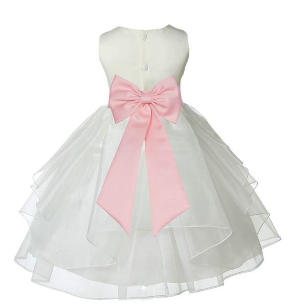 Ivory Satin Shimmering Organza Flower Girl Dress Junior Formal Pageant Baptism Christening 4613T(1)