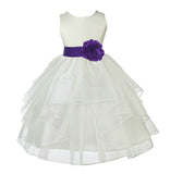 Ivory Satin Shimmering Organza Flower Girl Dress Junior Formal Pageant Baptism Christening 4613T(1)