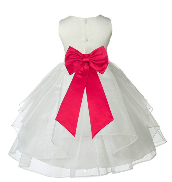 Ivory Satin Shimmering Organza Flower Girl Dress Junior Formal Pageant Baptism Christening 4613T(1)