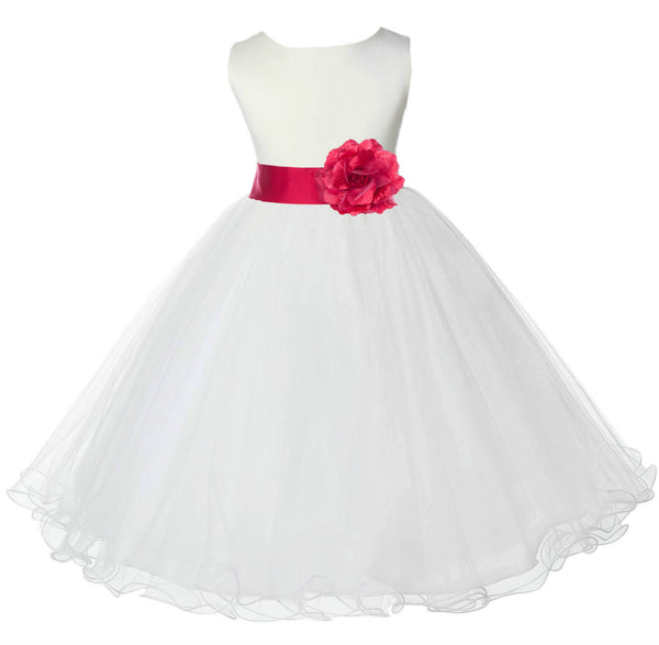 White Formal Wedding Pageant Special Occasions Rattail Edge Tulle Flower Girl Dress 829S(4)