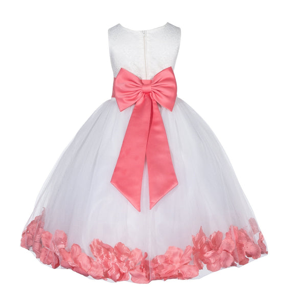 Ivory Tulle Floral Lace Top Rose Petals Flower Girl Dress Wedding Pageant Special Occasions 165T(1)