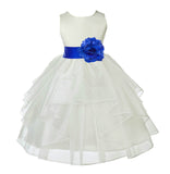 Ivory Satin Shimmering Organza Flower Girl Dress Junior Formal Pageant Baptism Christening 4613T(1)