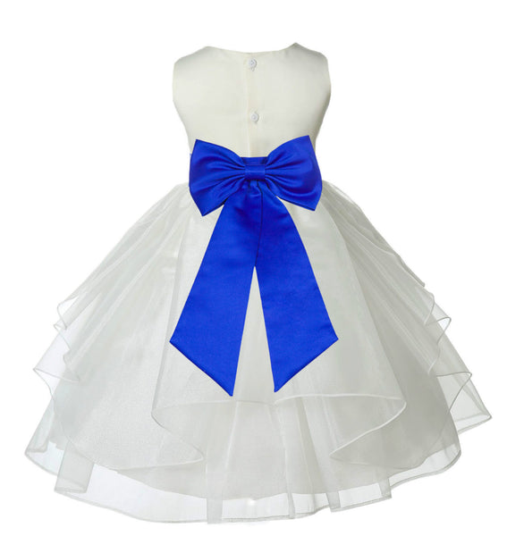 Ivory Satin Shimmering Organza Flower Girl Dress Junior Formal Pageant Baptism Christening 4613T(1)
