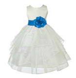 Ivory Satin Shimmering Organza Flower Girl Dress Junior Formal Pageant Baptism Christening 4613T(1)