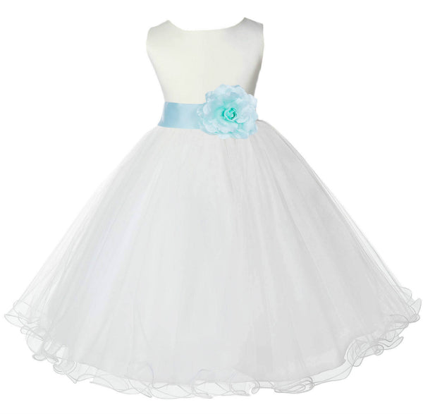 White Formal Wedding Pageant Special Occasions Rattail Edge Tulle Flower Girl Dress 829S(4)