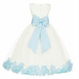 Ivory Elegant Wedding Pageant Special Events Petals Flower Girl Dress with Bow Tie Sash 302T(4)
