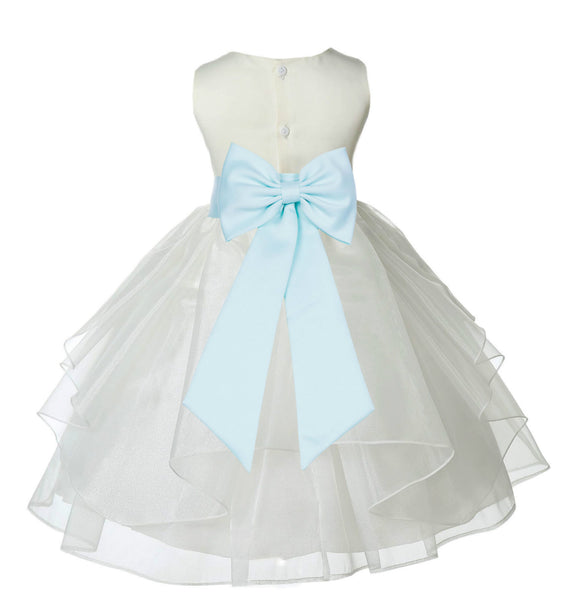Ivory Satin Shimmering Organza Flower Girl Dress Junior Formal Pageant Baptism Christening 4613T(1)