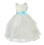 Ivory Satin Shimmering Organza Flower Girl Dress Junior Formal Pageant Baptism Christening 4613T(1)