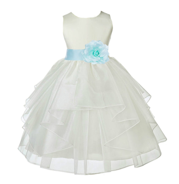 Ivory Satin Shimmering Organza Flower Girl Dress Junior Formal Pageant Baptism Christening 4613T(1)