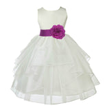 Ivory Satin Shimmering Organza Flower Girl Dress Junior Formal Pageant Baptism Christening 4613T(1)