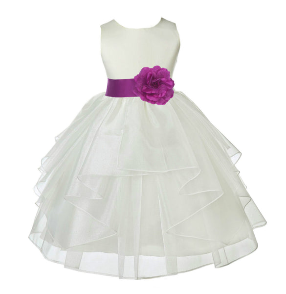 Ivory Satin Shimmering Organza Flower Girl Dress Junior Formal Pageant Baptism Christening 4613T(1)