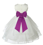 Ivory Satin Shimmering Organza Flower Girl Dress Junior Formal Pageant Baptism Christening 4613T(1)