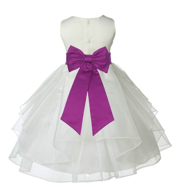 Ivory Satin Shimmering Organza Flower Girl Dress Junior Formal Pageant Baptism Christening 4613T(1)