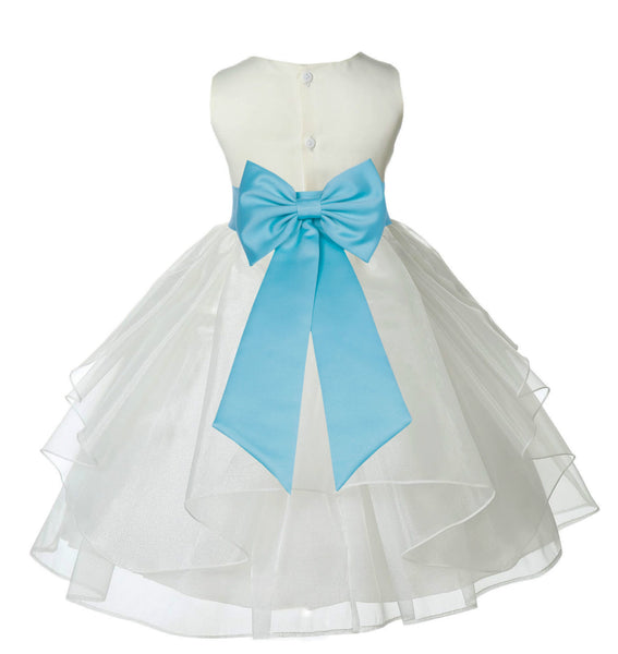 Ivory Satin Shimmering Organza Flower Girl Dress Junior Formal Pageant Baptism Christening 4613T(1)
