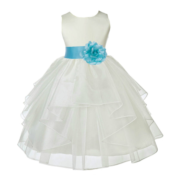 Ivory Satin Shimmering Organza Flower Girl Dress Junior Formal Pageant Baptism Christening 4613T(1)