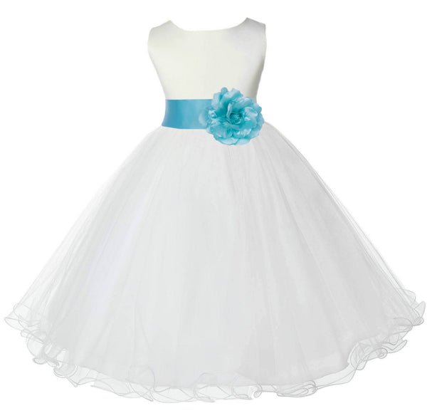 White Formal Wedding Pageant Special Occasions Rattail Edge Tulle Flower Girl Dress 829S(4)