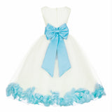 Ivory Elegant Wedding Pageant Special Events Petals Flower Girl Dress with Bow Tie Sash 302T(5)