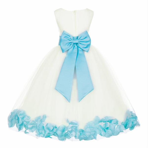 Ivory Elegant Wedding Pageant Special Events Petals Flower Girl Dress with Bow Tie Sash 302T(5)