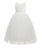 Crossed Straps Lace Flower Girl Dress Junior Pageant Special Occasion Wedding Reception Ballroom 204