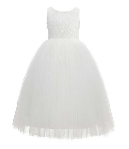 Crossed Straps Lace Flower Girl Dress Junior Pageant Special Occasion Wedding Reception Ballroom 204