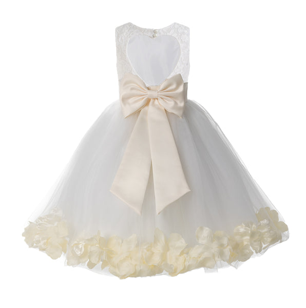 Ivory Floral Lace Heart Cutout Rose Petals Flower Girl Dress Junior Bridesmaid Special Event 185T(1)